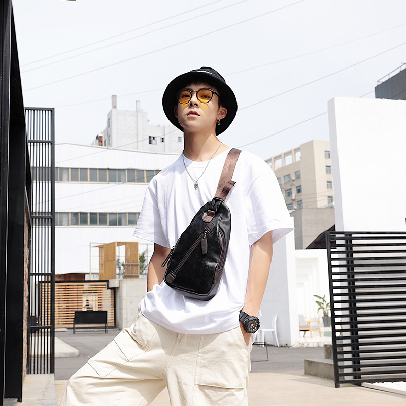 Cycling Commuter - PU leather multi-pocket men's chest bag
